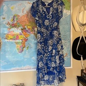 London Times Blue Floral High Low Dress